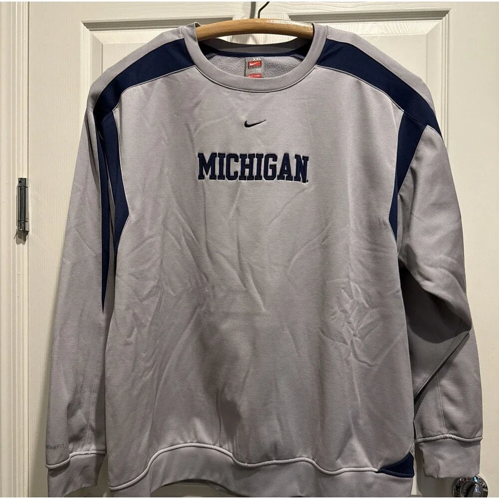 NIKE Michigan THERMAFIT Men XXL Grey Blue Sweatshirt